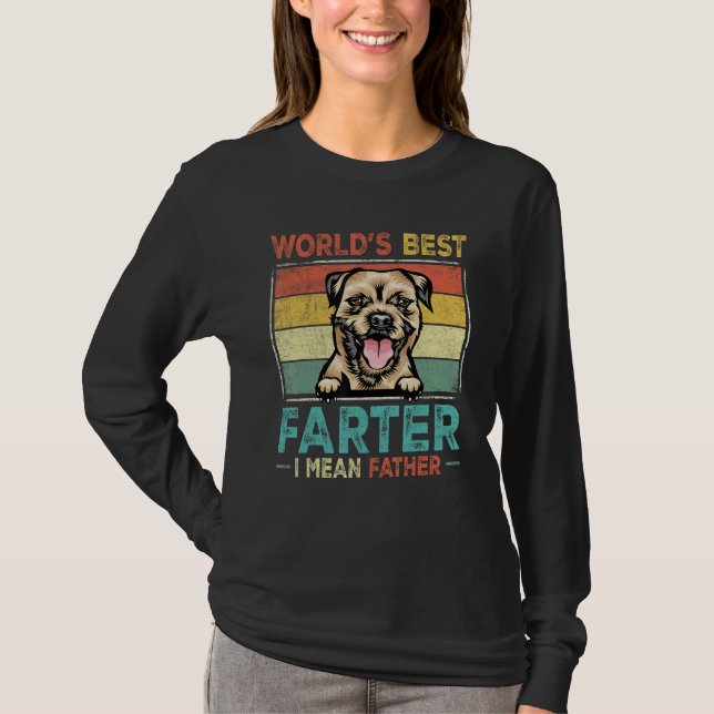 Camiseta Retro Best Dad Ever Cool Border Terrier Dog Pet Lo (Frente)