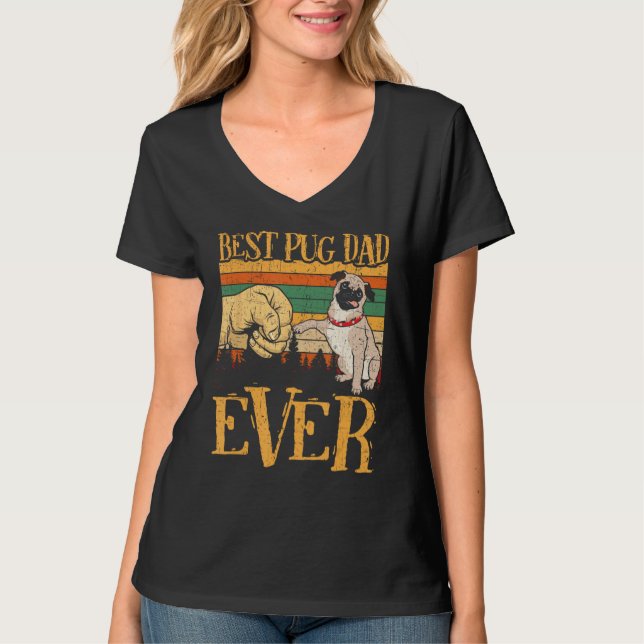 Camiseta Retro Best Pug Dad Ever Pug Dog   Fathers Day Funn (Frente)