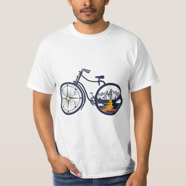 Camiseta Retro Bicycle with Compass and Mountains - Cycling (Frente)