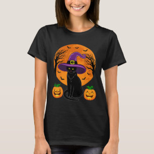 Camiseta Retro Black Cat Halloween Pumpkin Costume Women Ki