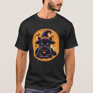 Camiseta Retro Black Cat Halloween Pumpkin Costume Women Ki