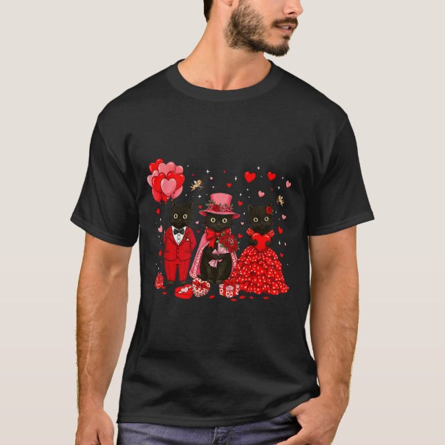 Camiseta Retro Black Cat Meowentine's Day Heart Valentines  (Frente)