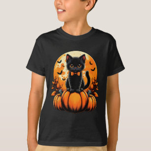 Camiseta Retro Black Cat Pumpkin Halloween Fall Aut