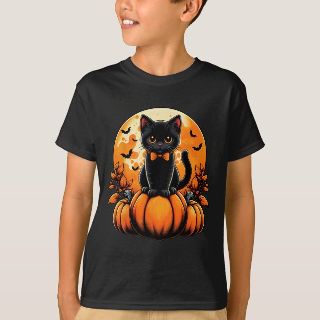 Camiseta Retro Black Cat Pumpkin Halloween Fall Aut (Frente)