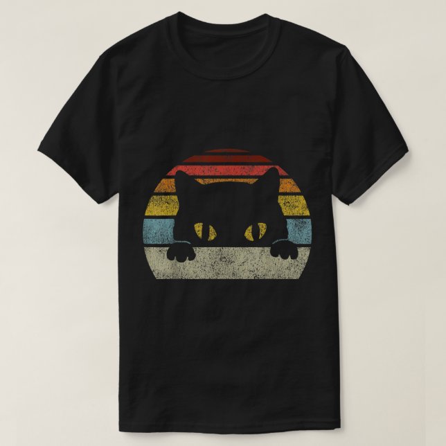 Camiseta Retro Black Cat Vintage Sunset Art (Frente do Design)