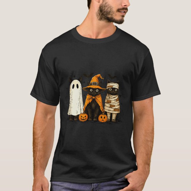 Camiseta Retro Black Cat Witch Y Halloween Pumpkin Women Me (Frente)
