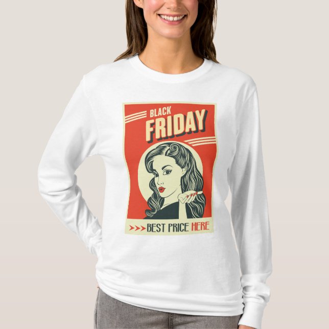 Camiseta Retro Black Friday Pop Art Pin-Up Girl (Frente)
