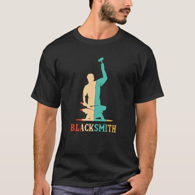 Camiseta Retro Blacksmith Hobby Legenda Forjando Negros Dia (Frente)