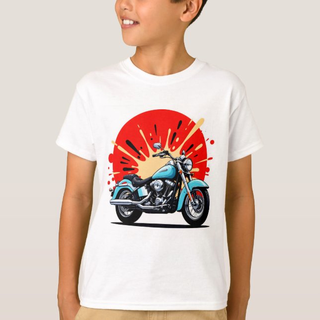 Camiseta Retro Blue Cruiser – Pop‑Art Motorcycle T-Shirt (Frente)