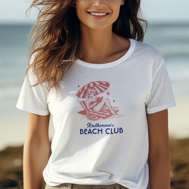 Camiseta Retro Blue Red Summer Reading Beach Club (Criador carregado)
