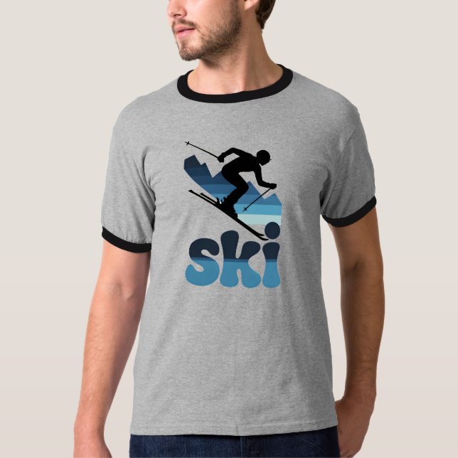 Camiseta Retro Blue Ski T-Shirt – Modern 70s Style Skiing T (Frente)
