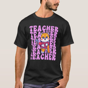 Camiseta Retro Boba Teacher Cute Shiba De Volta À Escola S