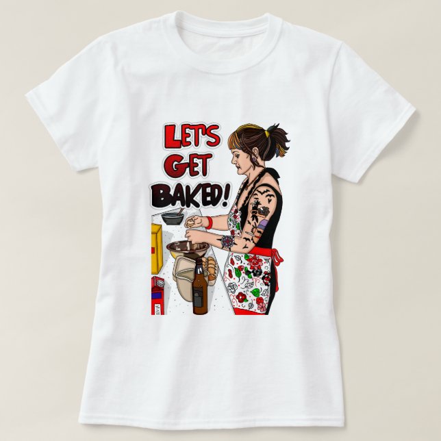 Camiseta Retro bonito Tatuado Lady Baking (Frente do Design)