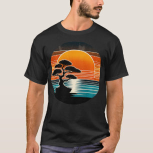 Camiseta Retro Bonsai Tree Sunset Coastet Charm Vintage Sty