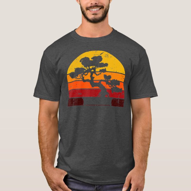 Camiseta Retro Bonsai Tree Vintage Sunset Bonsai (Frente)