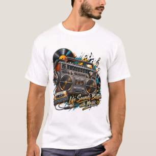 Camiseta Retro Boombox "A Vida Soa Melhor Com Música"