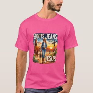 Camiseta Retro Boots Jeans E Jesus Country Music Cowgirl