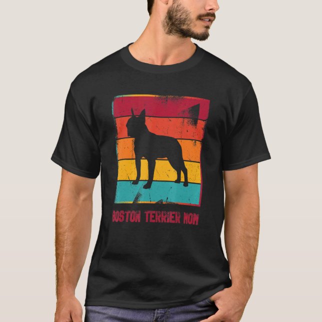 Camiseta Retro Boston Terrier Mãe Proprietária Mãe Pet Mama (Frente)