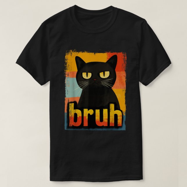 Camiseta Retro Bruh Cat Engraçado Design (Frente do Design)