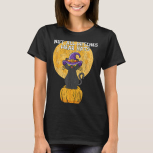 Camiseta Retro Bruxas Não Usam Chapéus Gato Preto Mãe Pai