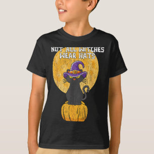 Camiseta Retro Bruxas Não Usam Chapéus Gato Preto Mãe Pai