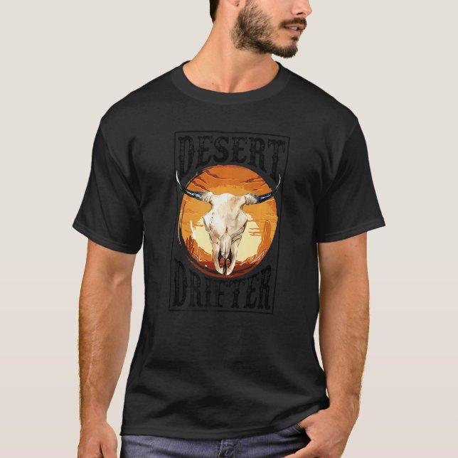 Camiseta Retro Bull Skull Sunset Desert Drifter Western Cou (Frente)