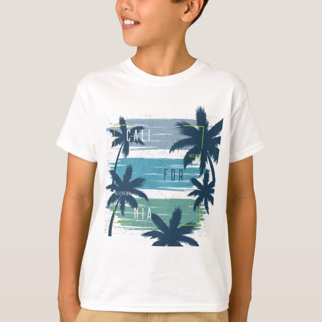 Camiseta Retro California Palm Tree - Beach Sunset Aestic (Frente)
