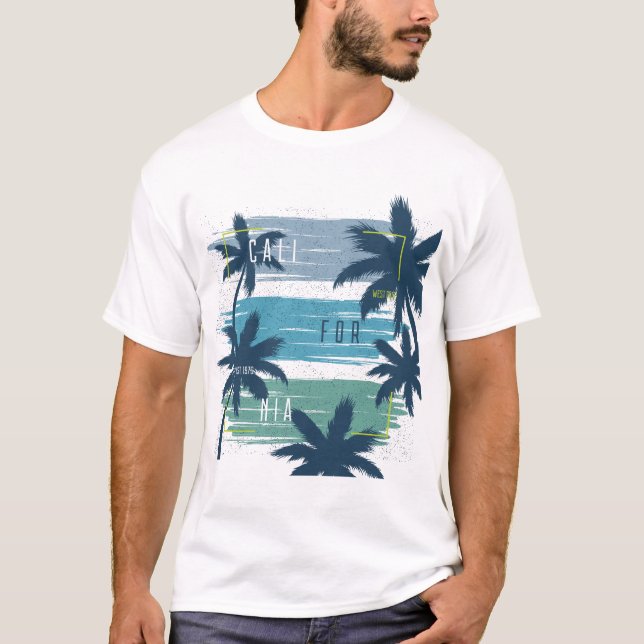 Camiseta Retro California Palm Tree - Beach Sunset Aestic (Frente)