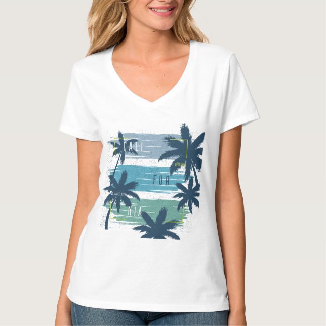 Camiseta Retro California Palm Tree - Beach Sunset Aestic (Frente)