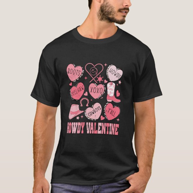 Camiseta Retro Candy Heart Howdy Dia de os namorados Cowgir (Frente)