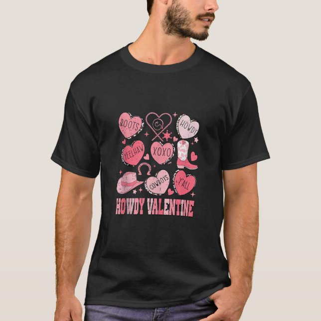 Camiseta Retro Candy Heart Howdy Dia de os namorados Cowgir (Frente)