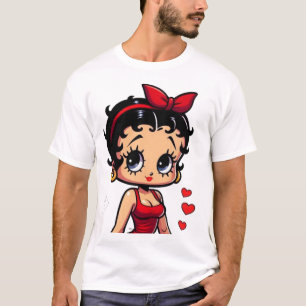 Camiseta Retro Cartoon Girl in Red Dress