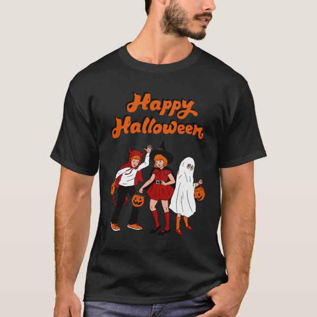Camiseta Retro Cartoon Happy Halloween (Frente)