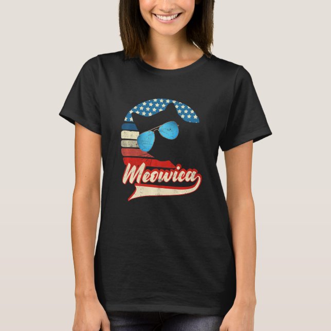Camiseta Retro Cat 4 De Julho Meowica Merica Men Usa Ameri (Frente)