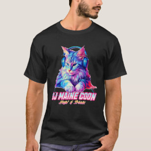 Camiseta Retro Cat com Fones de ouvido Music DJ Maine Coon 