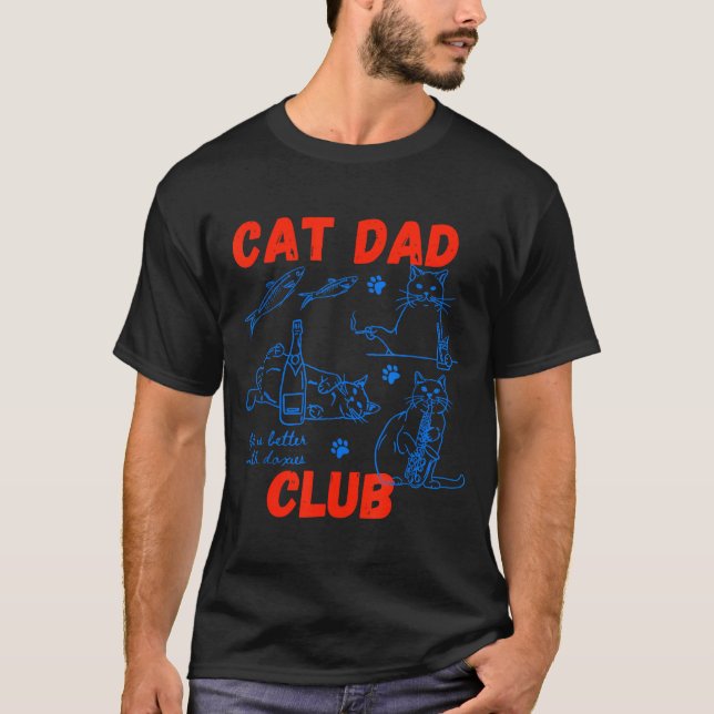 Camiseta Retro Cat Dad Club Life Is Better With Cats Funny  (Frente)