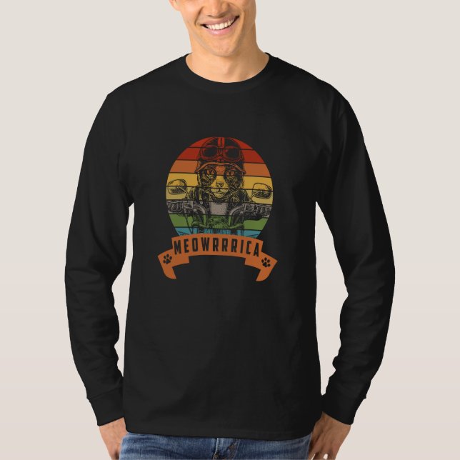 Camiseta Retro Cat Motorcycle Moewrrica (Frente)