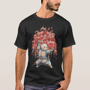 Camiseta Retro Cat Ninja atrás da sakura japonesa 1