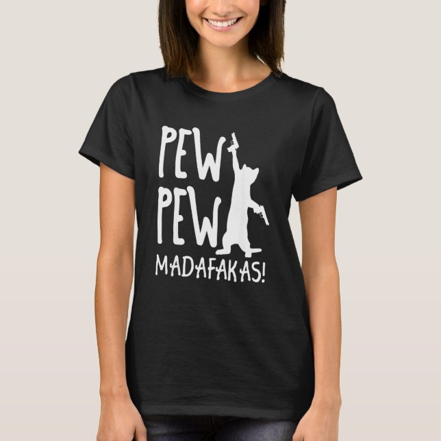 Camiseta Retro Cat Pew Pew Madafakas   Crazy Kitten Cats   (Frente)