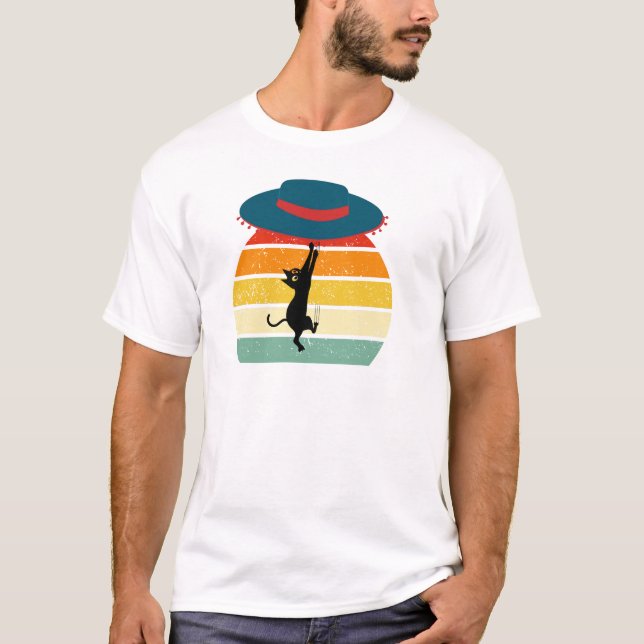 Camiseta Retro Cat Sunset Vintage Cat Lover Art (Frente)