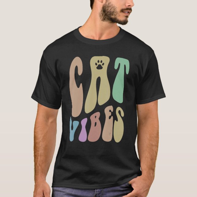 Camiseta Retro CAT VIBES Peça Humor Pet Amando Mamãe Groovy (Frente)