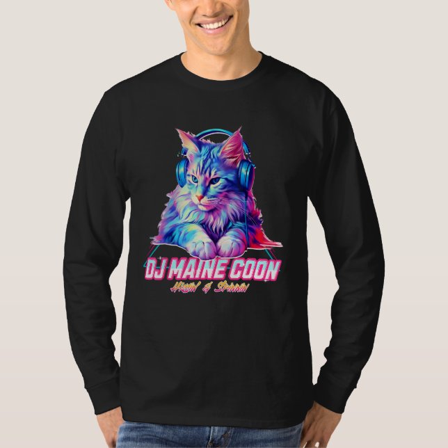 Camiseta Retro Cat with Headphones  Music DJ Maine Coon Cat (Frente)