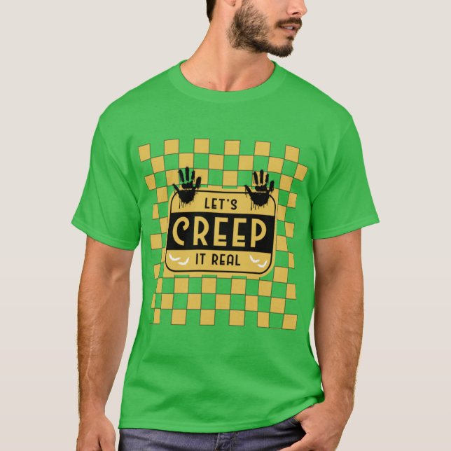 Camiseta Retro Checkerboard Lets Creep It Real Bold Hallowe (Frente)
