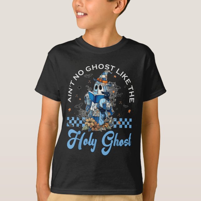 Camiseta Retro Checkered Floral Denim Ghost Black Cat Witch (Frente)