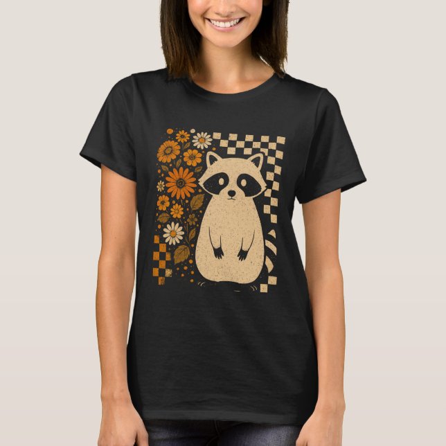 Camiseta Retro Checkered Halloween Raccoon (Frente)