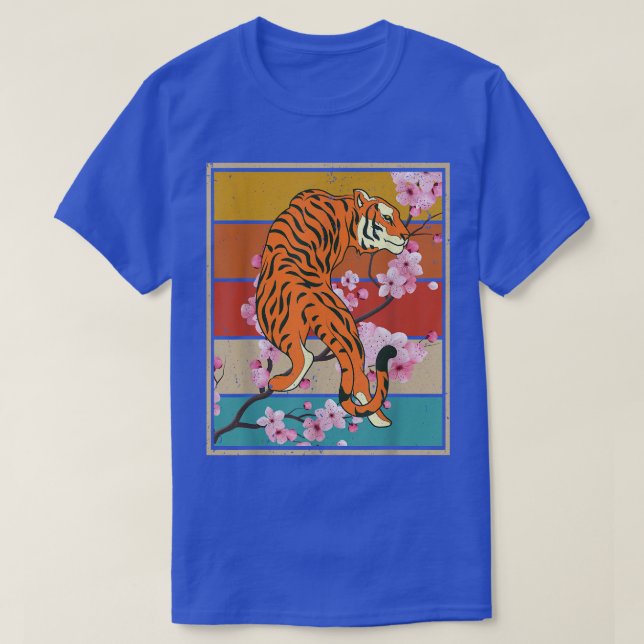 Camiseta Retro Cherry Blossom Selvagem Gato Animal Sakura A (Frente do Design)
