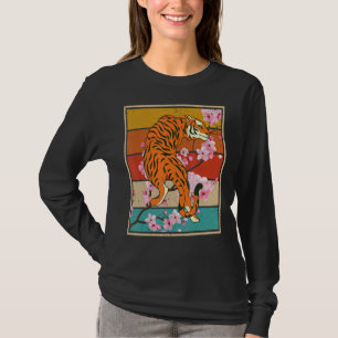 Camiseta Retro Cherry Blossom Selvagem Gato Animal Sakura A