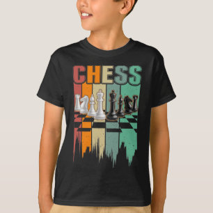 Camiseta Retro Chess Peças Chessboard Vintage jogo de Cons