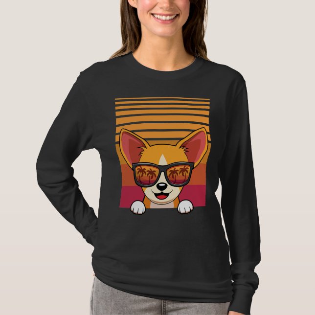 Camiseta Retro Chihuahua Dog Sunglass Beach (Frente)
