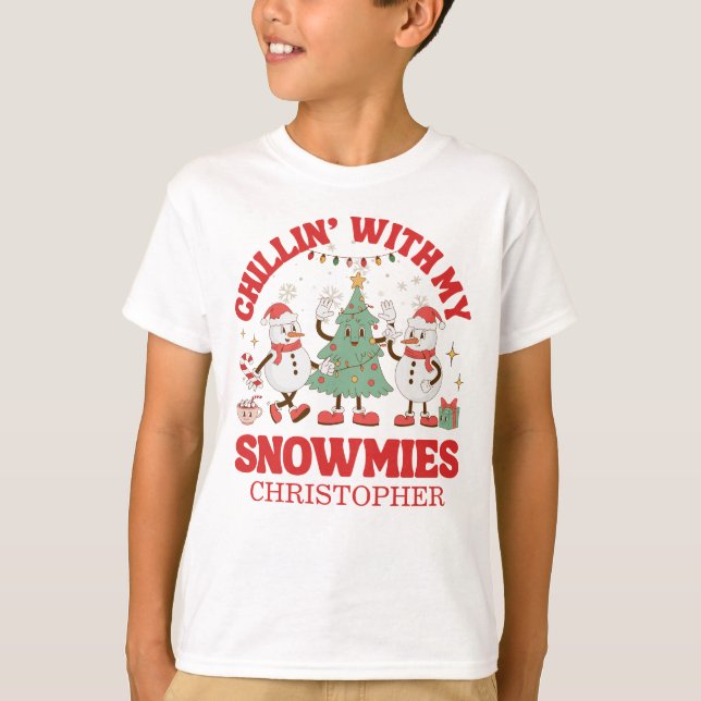 Camiseta Retro Chilling Com Meu Natal De Snowmies (Frente)